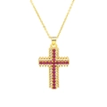 Detailed close-up of a golden cross pendant with inlaid pink and white cubic zirconia - Pink Purple (DN240556-R)