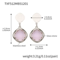 Pink square glass stone earrings in a stainless steel frame for women trendy style - Earrings / Steel-Pink
