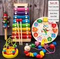 5-piece wooden educational toy set with xylophone, bead maze, and clock puzzle - 5-Piece Set (Hand Bell + Xylophone + Bead Maze + Caterpillar + Clock)