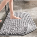Grey chenille bathroom rug with absorbent shag texture on marble floor - Tufted Chenille-Light Grey