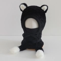 Close-up of soft plush kids hood with bear ears and integrated neck warmer in black and white - 3-8 Years / Black