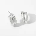 Silver double-layer stainless steel stud earrings with zircon inlay for women - Silver (PD3476)