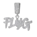 Zilveren hiphop PLUG hanger met strassteentjes aan een dikke Cubaanse schakelketting - Zilver (Alleen Hanger)