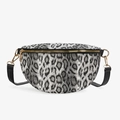 Fashionable grey leopard print waist bag with gold zipper and adjustable black strap - Gray