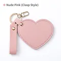 Cute nude pink heart-shaped leather keychain mirror with a golden hook and hand strap - Hook Style / Pink