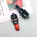 Lipstick pendant with red and black enamel and colored rhinestones for DIY jewelry - 1pc Black Red Dotted Diamond Lipstick