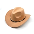 Classic camel western cowboy hat with gold metal chain trim on white background - M(56-58cm) / Camel