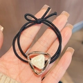 Elastic black hair tie with gold triangular frame and creamy white marble insert - Black Triangle Metal Frame Hair Tie 1Pc