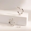 Irregular liquid metal heart stud earrings in silver finish 18K white gold plating - Heart with Christmas Tree / Steel
