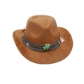 Cappello da cowboy in scamosciato marrone con fascia etnica di perline e turchese - Cachi