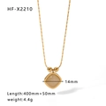 Gold plated titanium steel necklace with square cat eye stone and pearl details - Rhombus Cat's Eye Style (HF-X2210)