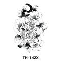 Waterproof temporary tattoo sticker featuring a roaring tiger with peony flowers, style TH-142X - Th-142 / 210*148mm