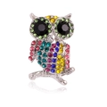 Sparkling owl brooch featuring colorful rhinestones on a silver metal base jewelry - Silver Pave Owl Style (YNCP1607)