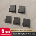 5-pack of matte black 304 stainless steel adhesive hooks for wall mounting without drilling - Matte Black - 5 Pieces
