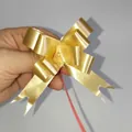 Golden metallic gift bow with red drawstring for holiday packaging and festive decoration - Solid Gold