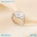 Anello a sigillo a cuore in acciaio inox argento con stella e zircone incastonato - US 6 / Stile Cuore Zirconi (KR111015-K)