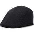 Side view of black brushed plaid ivy cap showing high-quality wool texture and stitching - One Size 58cm / Solid Woolen Black