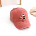 Gorra de béisbol infantil de mezclilla lavada roja con parche de tractor bordado - 52CM(2-6 Años) / Rojo Anaranjado