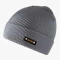Gorro de punto acanalado gris oscuro con parche de cuero SPORT y remaches - Gris claro
