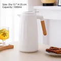 Nordic minimalist 1000ml white thermal jug with wooden handle and matte finish - Plain Style / 032 White