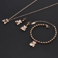 Rose gold stainless steel jewelry set featuring white shell bear pendants with Love charms - White Shell Rose Gold Bear Jewelry Set