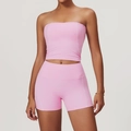 Pink seamless yoga set with high waist shorts and sports crop top for fitness - S / Tank Top And Shorts (Cherry Pink) Top And Bottom / Sakura Pink