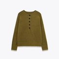Jersey de punto verde oliva con cuello redondo, cinco botones y puños de punto acanalado - S / verde oliva