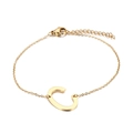 Elegant gold stainless steel link bracelet featuring a minimalist letter C pendant - Letter C(KB116138-K)