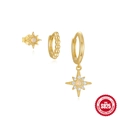 Golden S925 sterling silver star earrings set with white opal and sparkling diamonds - 925 Silver / Gold #3