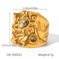 Detail of vintage golden hammered ring featuring oval turquoise stones and dimensions - OD-R30521 African Turquoise Ring
