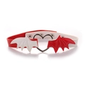 Detail of red and white bat wing choker with a heart metal ring and leather texture - Red and White