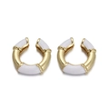 18K gold-plated bamboo hoop earrings with white inlay detail in a symmetric layout - Bamboo Style Gold Ear Clips (Pair)