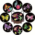 DIY diamond painting coaster set with butterfly floral theme and black metal holder - Black Background Butterfly Sunflower Style (BD997)