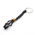 Handmade black woven macrame key ring with wooden bead and adjustable stone pouch net - Black Net Keychain (With 1 Raw Stone)