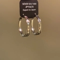 Minimalist silver S925 sterling silver hoop earrings with diamond cut texture - 22# Silver Earring Post - Silver - Rhombic Pattern - Medium