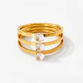 Three-layer gold wrap ring with vertical round cubic zirconia stones for women - Clear Zircon Gold
