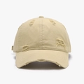 Distressed khaki cotton baseball cap with vintage ripped details and frayed edge design - Adjustable / Yellow