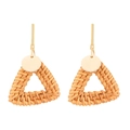 Bohemian geometric hollow circular handmade natural rattan and wood dangle earrings - Brown Triangle Wood Rattan Style (6724)