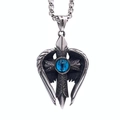Collana in acciaio al titanio retrò con croce, ali d'angelo e occhio di gatto blu - Pendente Occhio Blu con Catena da 60CM