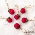 Set of 6 red wool felt acorn ornaments with natural shells and twine hangers - Pack of 6 (10g) / Red