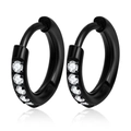 Aros clásicos de acero inoxidable negro con cinco circonitas claras y un reflejo elegante - Oro de 18K / Negro