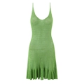 Green knitted openwork camisole dress with elegant ruffle hem and V-neckline - S / Green