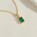 Detail of a 14K gold plated necklace with a rectangular emerald green zircon pendant - Green