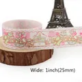 Pink cartoon pattern grosgrain ribbon 1 inch wide for DIY hair bows and craft making - Pink White Furniture Star Pattern (12)