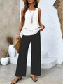 Women's summer two-piece set featuring white sleeveless top and black wide-leg trousers - S / Top And Bottom / White & Black (Color 8)
