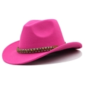 Detail of rose pink cowboy hat featuring ethnic style beaded band and wool felt texture - M (56-58cm) Adjustable / 05 Rose Red