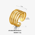 5-lagiger minimalistischer 18K vergoldeter Edelstahlring mit Perlenrand-Struktur - Einstellbar Offen / Gold