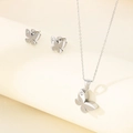 Minimalist silver butterfly necklace and earring set with sparkling zircon stones - Silver Necklace+Earrings