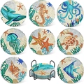 5D DIY Diamond Painting Coaster Set with Ocean Animals and Black Metal Holder - Underwater World (BD008)