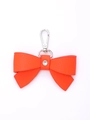 Orange faux leather bow keychain with crystal center and silver lobster clasp - Orange